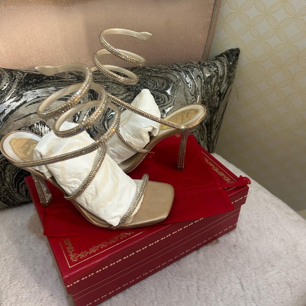 Rene Caovilla Gold Crystal-Strap Stiletto Sandals - Picture 3 of 7